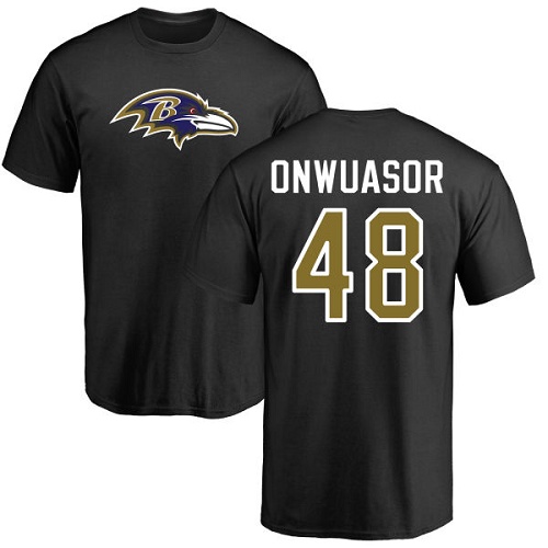 Men Baltimore Ravens Black Patrick Onwuasor Name and Number Logo NFL Football #48 T Shirt